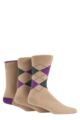 Mens 3 Pair Glenmuir New Waverley Cotton Argyle Patterned and Plain Socks - Beige