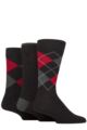 Mens 3 Pair Glenmuir New Waverley Cotton Argyle Patterned and Plain Socks - Black