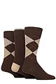 Mens 3 Pair Glenmuir New Waverley Cotton Argyle Patterned and Plain Socks - Brown