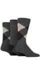 Mens 3 Pair Glenmuir New Waverley Cotton Argyle Patterned and Plain Socks - Charcoal