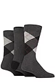 Mens 3 Pair Glenmuir New Waverley Cotton Argyle Patterned and Plain Socks - Charcoal
