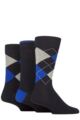 Mens 3 Pair Glenmuir New Waverley Cotton Argyle Patterned and Plain Socks - Navy
