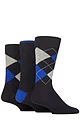 Mens 3 Pair Glenmuir New Waverley Cotton Argyle Patterned and Plain Socks - Navy