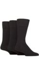Mens 3 Pair Glenmuir Dunvegan Comfort Cuff Plain Cotton Socks - Black
