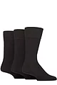 Mens 3 Pair Glenmuir Dunvegan Comfort Cuff Plain Cotton Socks - Black