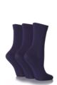 Ladies 3 Pair SOCKSHOP Gentle Bamboo Socks with Smooth Toe Seams in Plains and Stripes - Navy