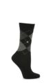 Ladies 1 Pair Burlington Marylebone Argyle Wool Socks - Black / Grey