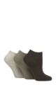 Women's 3 Pair IOMI FootNurse Gentle Grip Diabetic Cotton Trainer Socks - Khaki / Forest / Cream / Grey