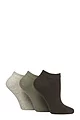 Women's 3 Pair IOMI FootNurse Gentle Grip Diabetic Cotton Trainer Socks - Khaki / Forest / Cream / Grey