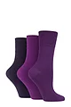 Women's 3 Pair IOMI FootNurse Gentle Grip Diabetic Socks - Purple Mix