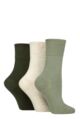 Ladies 3 Pair Iomi Footnurse Gentle Grip Diabetic Socks - Khaki / Forest / Grey