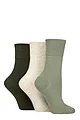 Women's 3 Pair IOMI FootNurse Gentle Grip Diabetic Socks - Khaki / Forest / Grey
