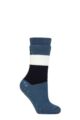 Ladies 1 Pair SOCKSHOP Heat Holders Iomi Raynaud's 3.1 TOG Striped Thermal Slipper Socks - Block Stripe Denim