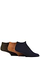 Mens 3 Pair IOMI FootNurse Gentle Grip Diabetic Cotton Trainer Socks - Ochre / Navy / Khaki