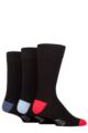 Mens 3 Pair SOCKSHOP Wildfeet Patterned Spots and Stripes Bamboo Socks - Black Red / Light Blue / Denim Heel & Toe