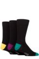 Mens 3 Pair SOCKSHOP Wild Feet Bamboo Patterned Spots and Stripes Bamboo Socks - Black Yellow / Purple / Green Heel & Toe