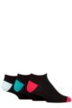 Mens 3 Pair SOCKSHOP Wildfeet Bamboo Trainer Socks - Black Red / Teal / Blue Heel & Toe