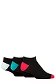 Mens 3 Pair SOCKSHOP Wildfeet Bamboo Trainer Socks - Black Red / Teal / Blue Heel & Toe