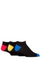 Mens 3 Pair SOCKSHOP Wild Feet Bamboo Trainer Socks - Black Blue / Yellow / Red Heel & Toe