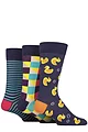 Mens 3 Pair SOCKSHOP Wildfeet Patterned Spots and Stripes Bamboo Socks - Retro Block