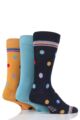 Mens 3 Pair SOCKSHOP Wildfeet Patterned Spots and Stripes Bamboo Socks - Navy