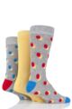 Mens 3 Pair SOCKSHOP Wildfeet Patterned Spots and Stripes Bamboo Socks - Light Grey Double Dot