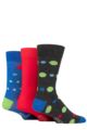 Mens 3 Pair SOCKSHOP Wild Feet Bamboo Patterned Spots and Stripes Bamboo Socks - Charcoal Multi Size Spots