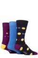 Mens 3 Pair SOCKSHOP Wildfeet Patterned Spots and Stripes Bamboo Socks - Navy Purple Multi Size Spots