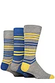 Mens 3 Pair SOCKSHOP Wildfeet Patterned Spots and Stripes Bamboo Socks - Stripes Blue / Grey