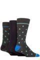Mens 3 Pair SOCKSHOP Wildfeet Patterned Spots and Stripes Bamboo Socks - Square Spots Charcoal