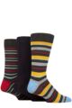 Mens 3 Pair SOCKSHOP Wildfeet Patterned Spots and Stripes Bamboo Socks - Stripey Charcoal