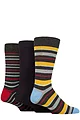 Mens 3 Pair SOCKSHOP Wildfeet Patterned Spots and Stripes Bamboo Socks - Stripey Charcoal