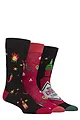 Mens 3 Pair SOCKSHOP Wildfeet Patterned Bamboo Socks - Hot Chilli