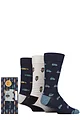 Mens 3 Pair SOCKSHOP Wildfeet Patterned Bamboo Socks in Gift Box - Cars
