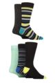 Mens 5 Pair SOCKSHOP Wildfeet Bamboo Patterned Socks - Striped Black / Green / Blue
