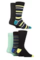 Mens 5 Pair SOCKSHOP Wildfeet Bamboo Patterned Socks - Striped Black / Green / Blue