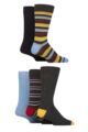 Mens 5 Pair SOCKSHOP Wildfeet Bamboo Patterned Socks - Striped Charcoal / Red / Orange