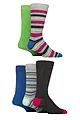 Mens 5 Pair SOCKSHOP Wildfeet Bamboo Patterned Socks - Striped Grey / Purple / Blue
