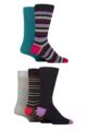 Mens 5 Pair SOCKSHOP Wildfeet Bamboo Patterned Socks - Striped Navy / Red / Purple