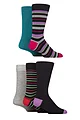 Mens 5 Pair SOCKSHOP Wildfeet Bamboo Patterned Socks - Striped Navy / Red / Purple