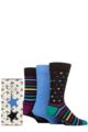 Mens 3 Pair SOCKSHOP Wildfeet Star Gift Boxed Bamboo Socks - Assorted Square / Stripe