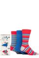 Mens 3 Pair SOCKSHOP Wildfeet Tree Gift Boxed Bamboo Socks - Navy Stripes