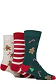 Mens 3 Pair SOCKSHOP Wildfeet Bamboo Christmas Patterned Socks - Gingerbread / Candycanes