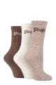 Ladies 3 Pair Jeep Cushioned Foot Cotton Boot Socks - Tan / Cream