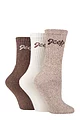 Women's 3 Pair Jeep Cushioned Foot Cotton Boot Socks - Tan / Cream