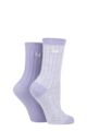 Ladies 2 Pair Jeep Super Soft Ribbed Boot Socks - Lilac / Cream