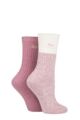 Ladies 2 Pair Jeep Super Soft Cable Knit Boot Socks - Rose / Cream