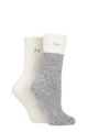 Ladies 2 Pair Jeep Super Soft Cable Knit Boot Socks - Slate / Cream