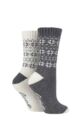 Ladies 2 Pair Jeep Wool Blend Cushioned Boot Socks - Slate / Cream