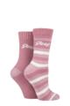 Ladies 2 Pair Jeep Cushioned Brushed Thermal Boot Socks - Rose / Cream